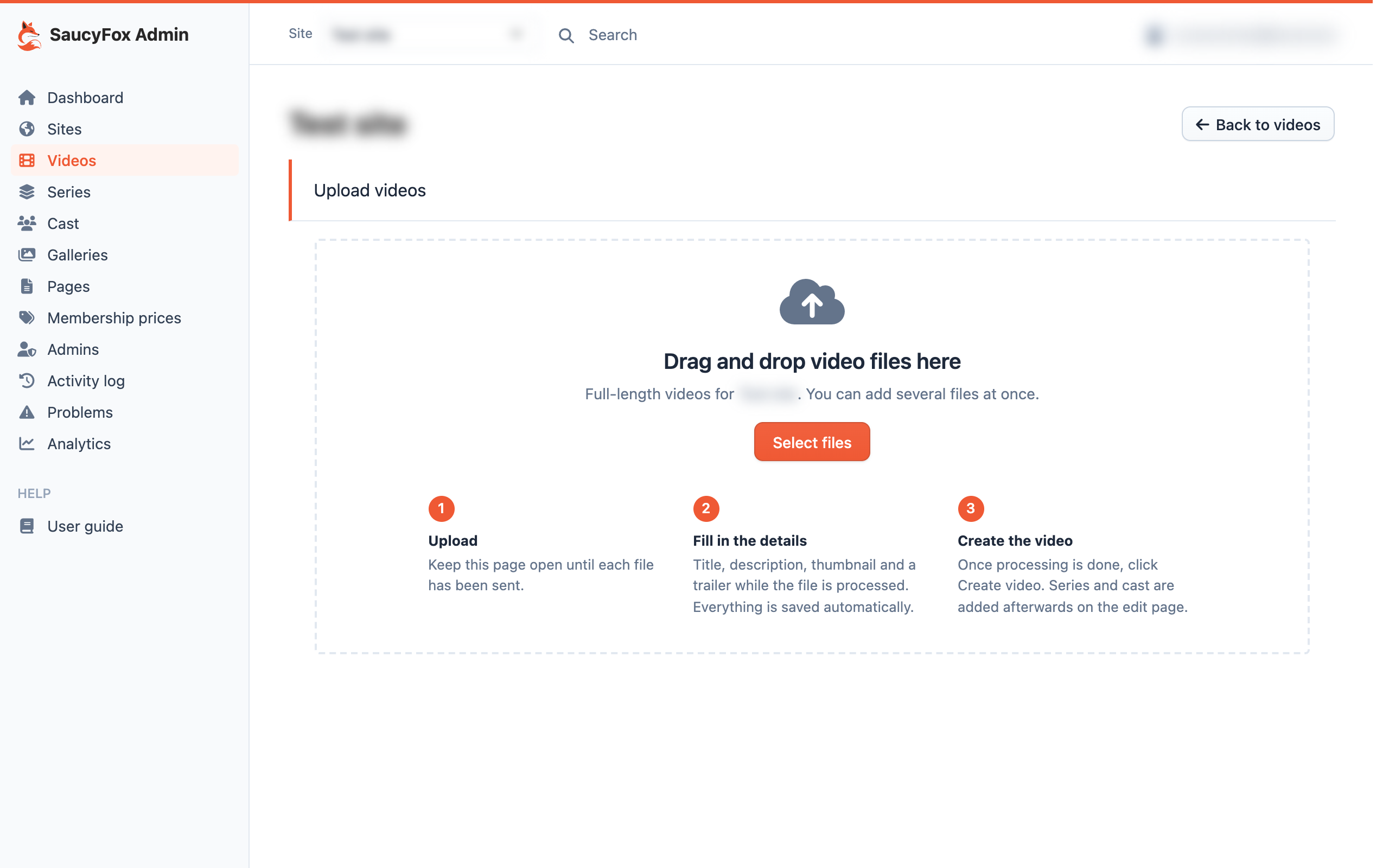 SaucyFox admin: video upload page